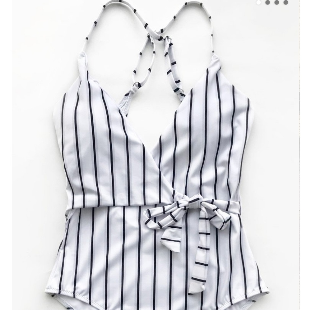 Stripey wrap waist one piece swimsuit